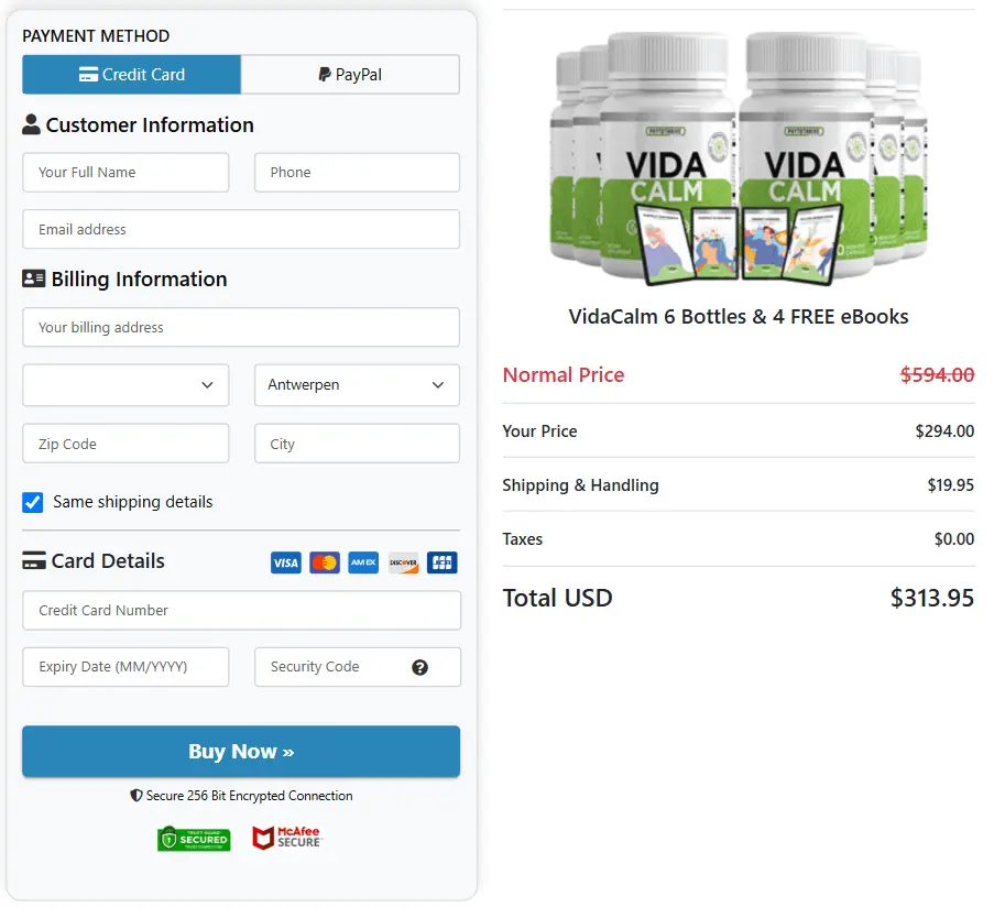 Vida Calm™ Checkout Page